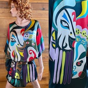 Vintage Y2K Silk Kimono Inspired WEARABLE ART TUNIC DRESS One Size